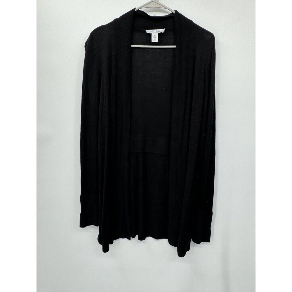 White House Black Market XS Cardigan Womens Black Open Front Shawl Collar Knit